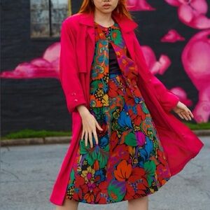 Vintage Lightweight Colorful Floral Jacket + Skirt Set